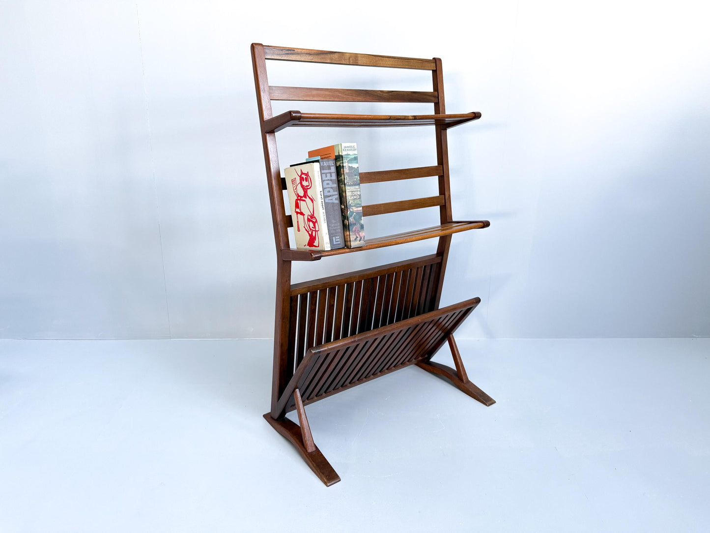 Vintage Mid-Century Walnut Bookshelf and Magazine Rack (1960s)