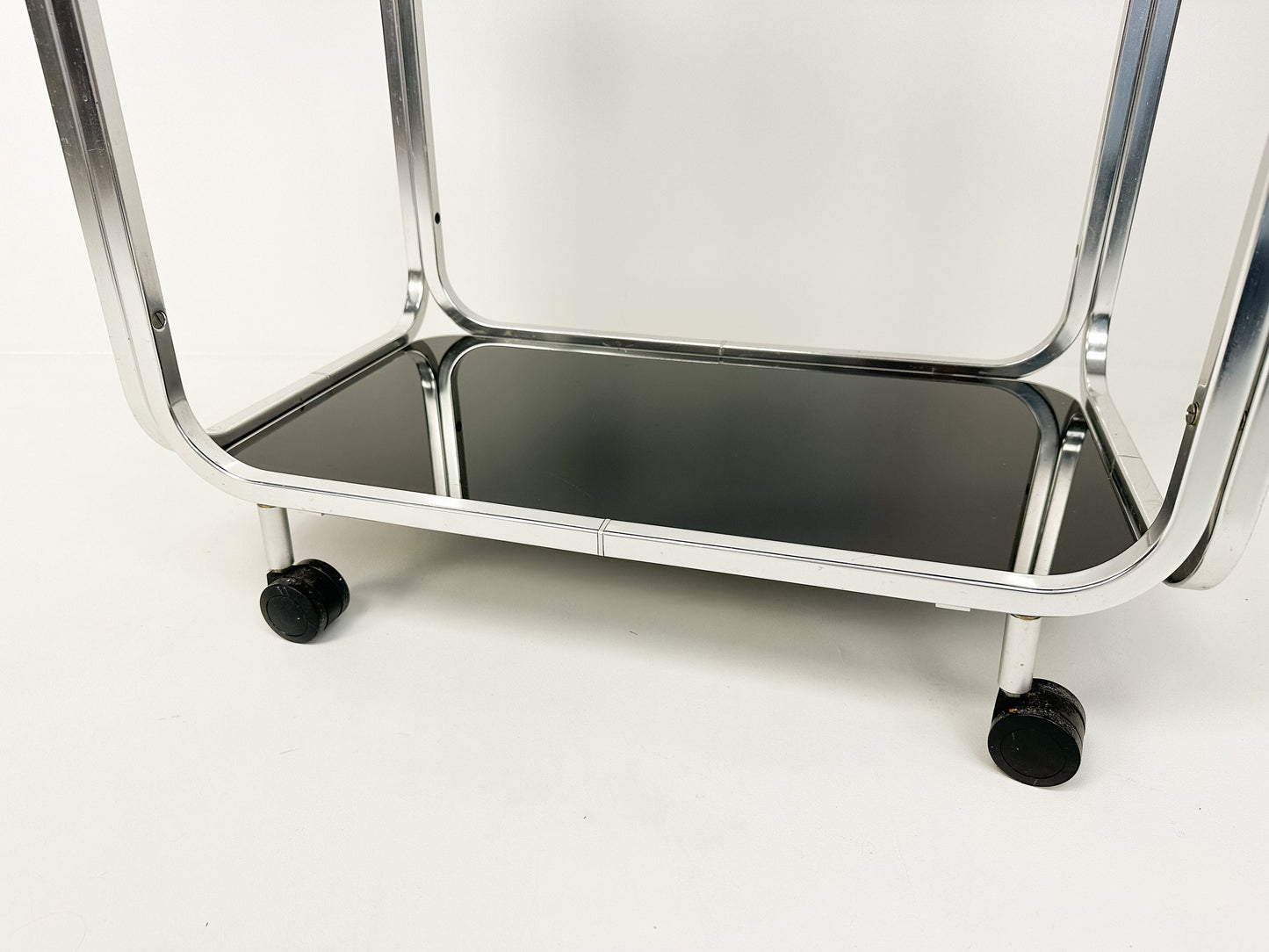 Vintage Mid-Century Bar Cart with Black Glass, 1970s