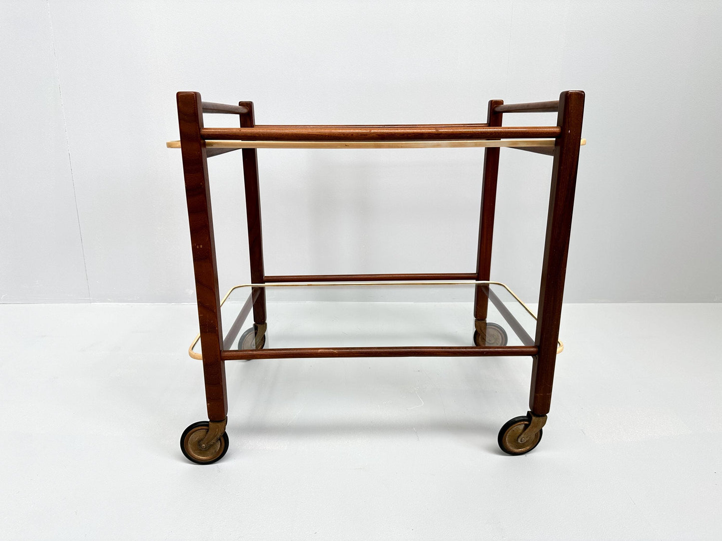 Vintage Teak Trolley with Two Glass Tops by Cees Braakman for Pastoe, 1950s