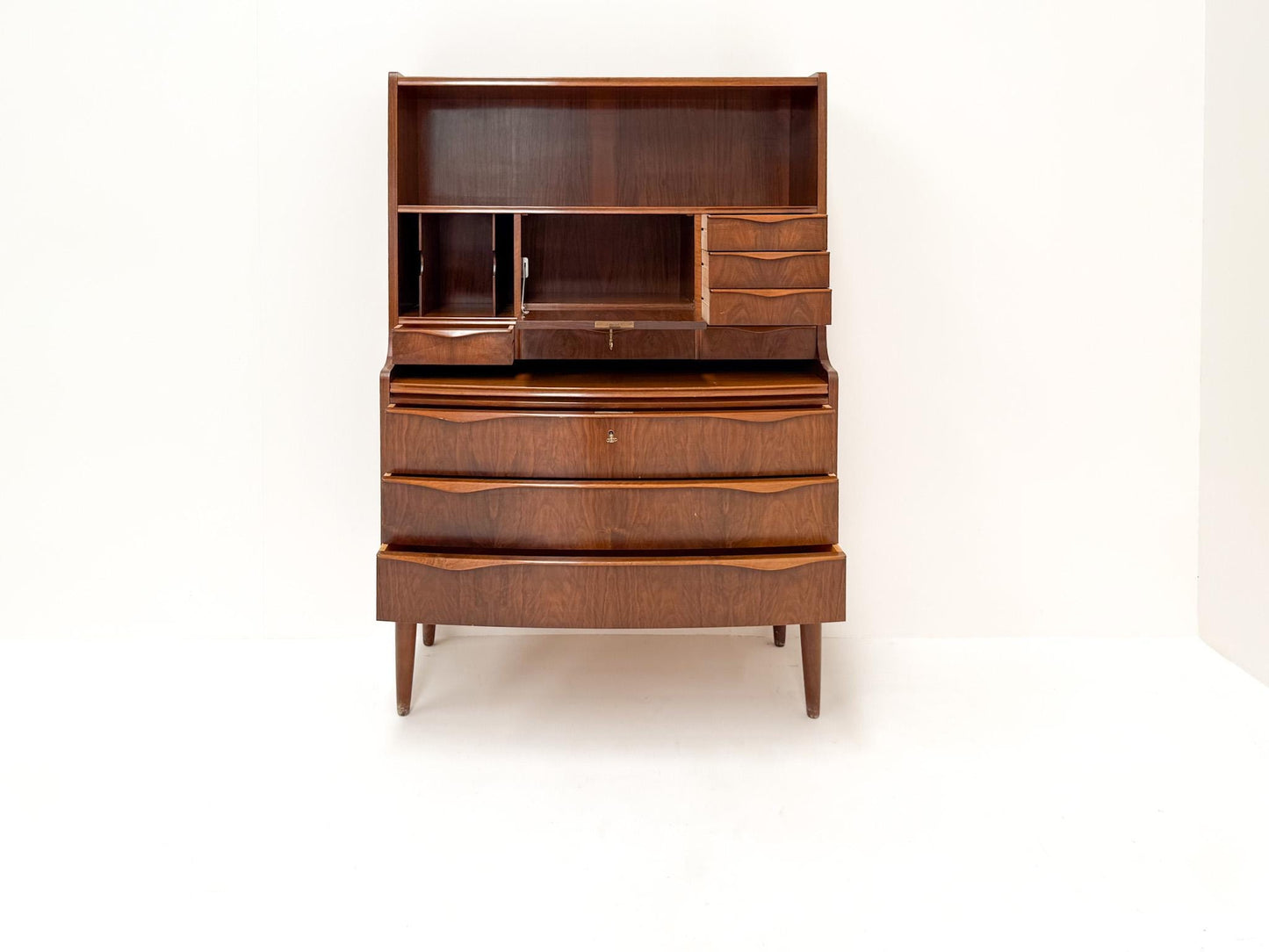 Erling Torvits Walnut Secretary Desk with Wave Front, Denmark, 1960s