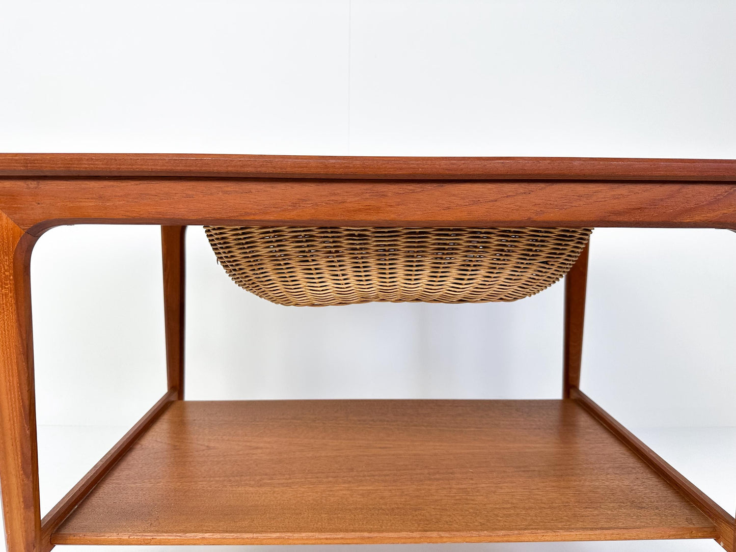 Mid-century Teak Sewing Table or Bar Cart with Slide Out Basket