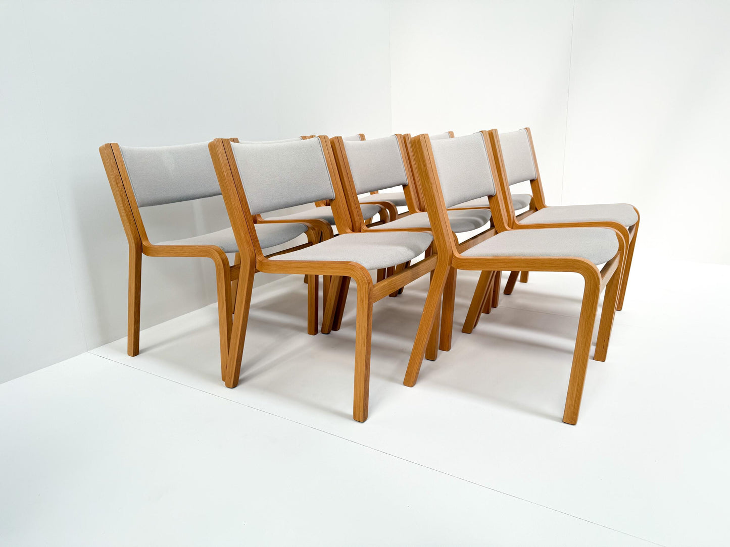 Set of 8 Danish Modern Bentwood Beech Stacking Chairs, 1970s