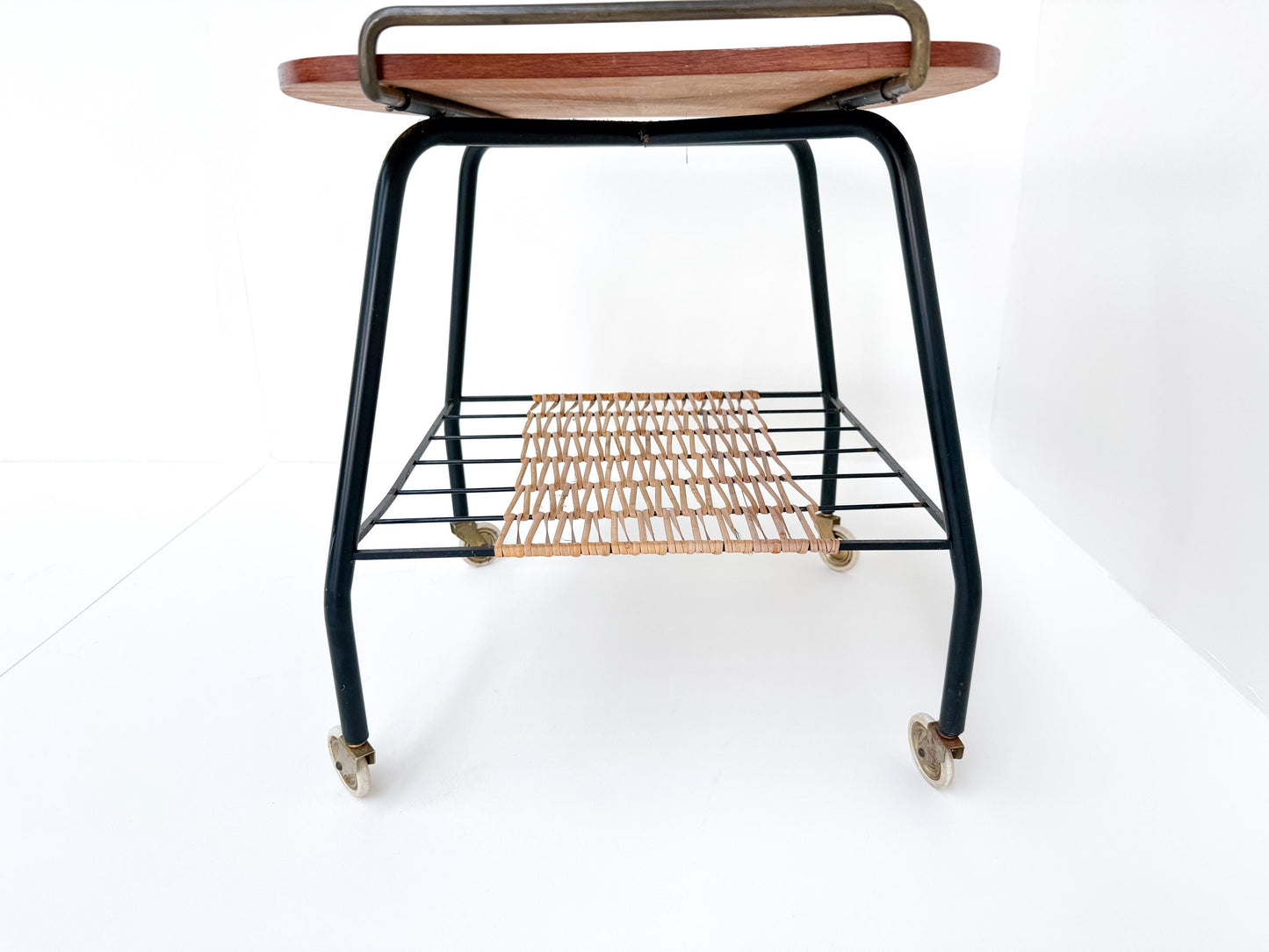 Danish Vintage Serving Cart / Tea Trolley from the 1950s – Teak, Brass & Rattan