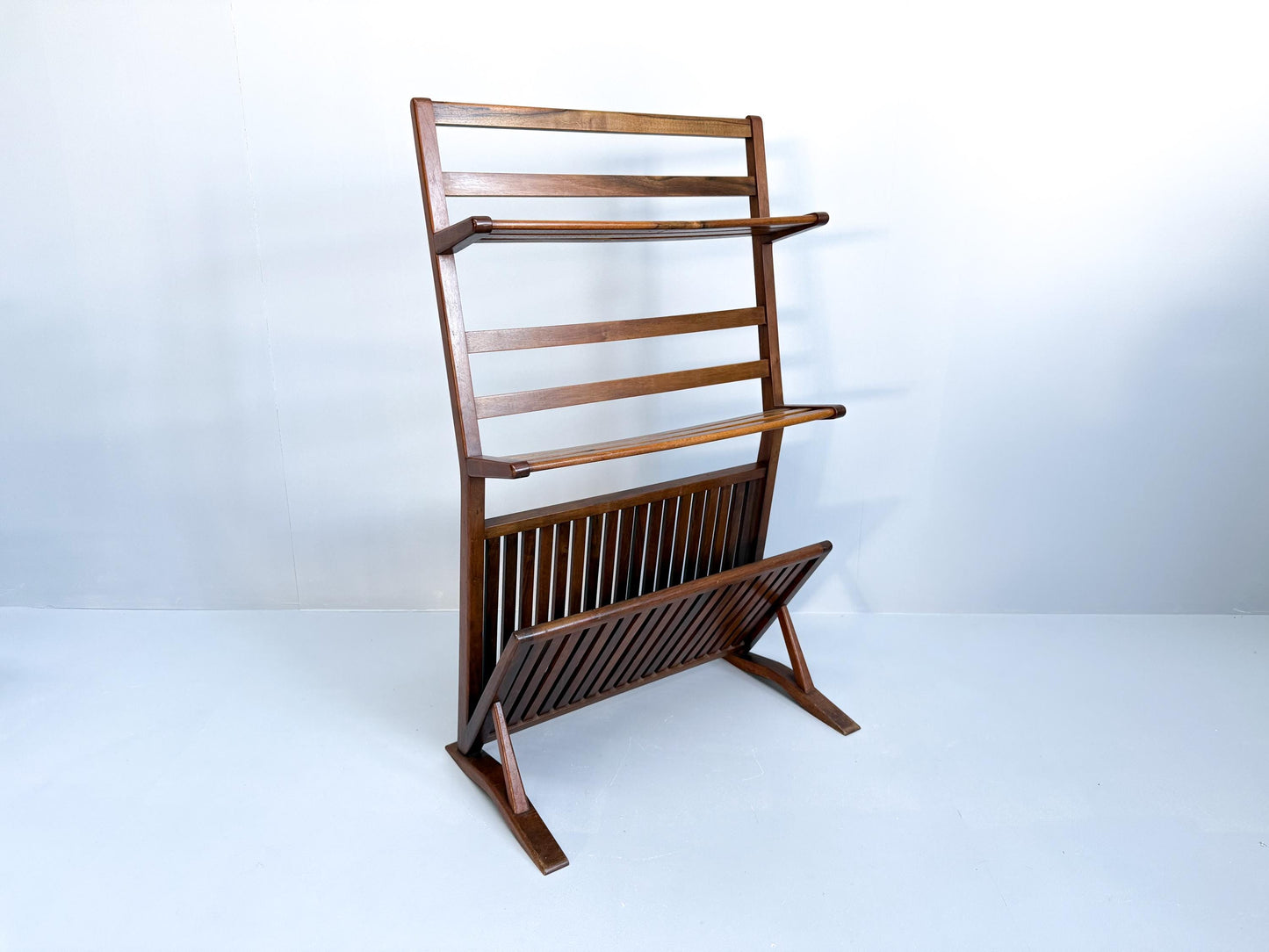 Vintage Mid-Century Walnut Bookshelf and Magazine Rack (1960s)