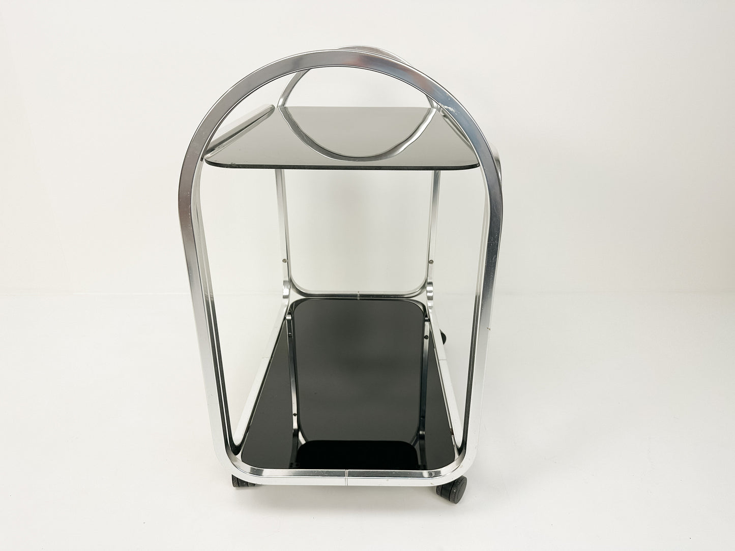 Vintage Mid-Century Bar Cart with Black Glass, 1970s