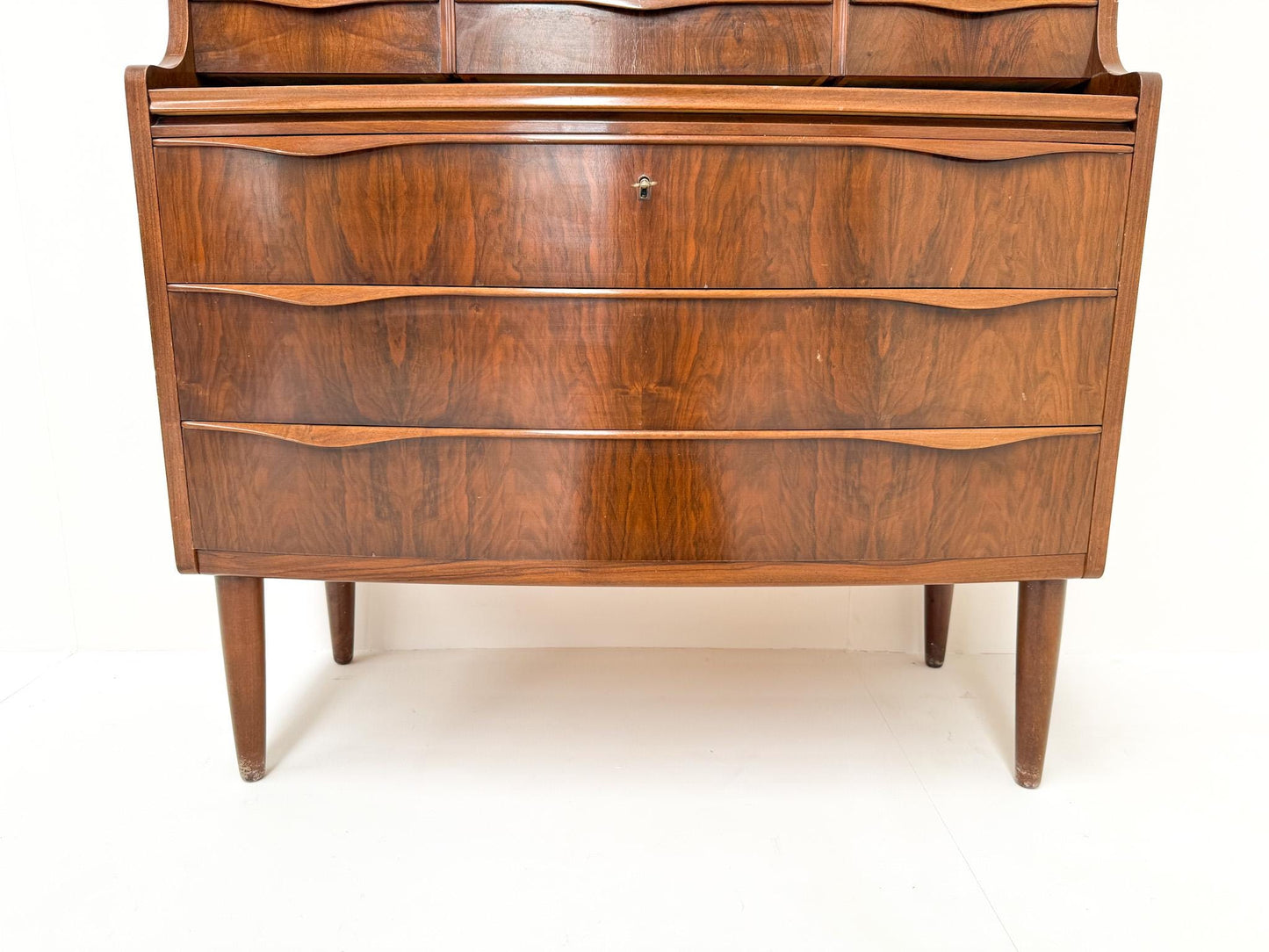 Erling Torvits Walnut Secretary Desk with Wave Front, Denmark, 1960s