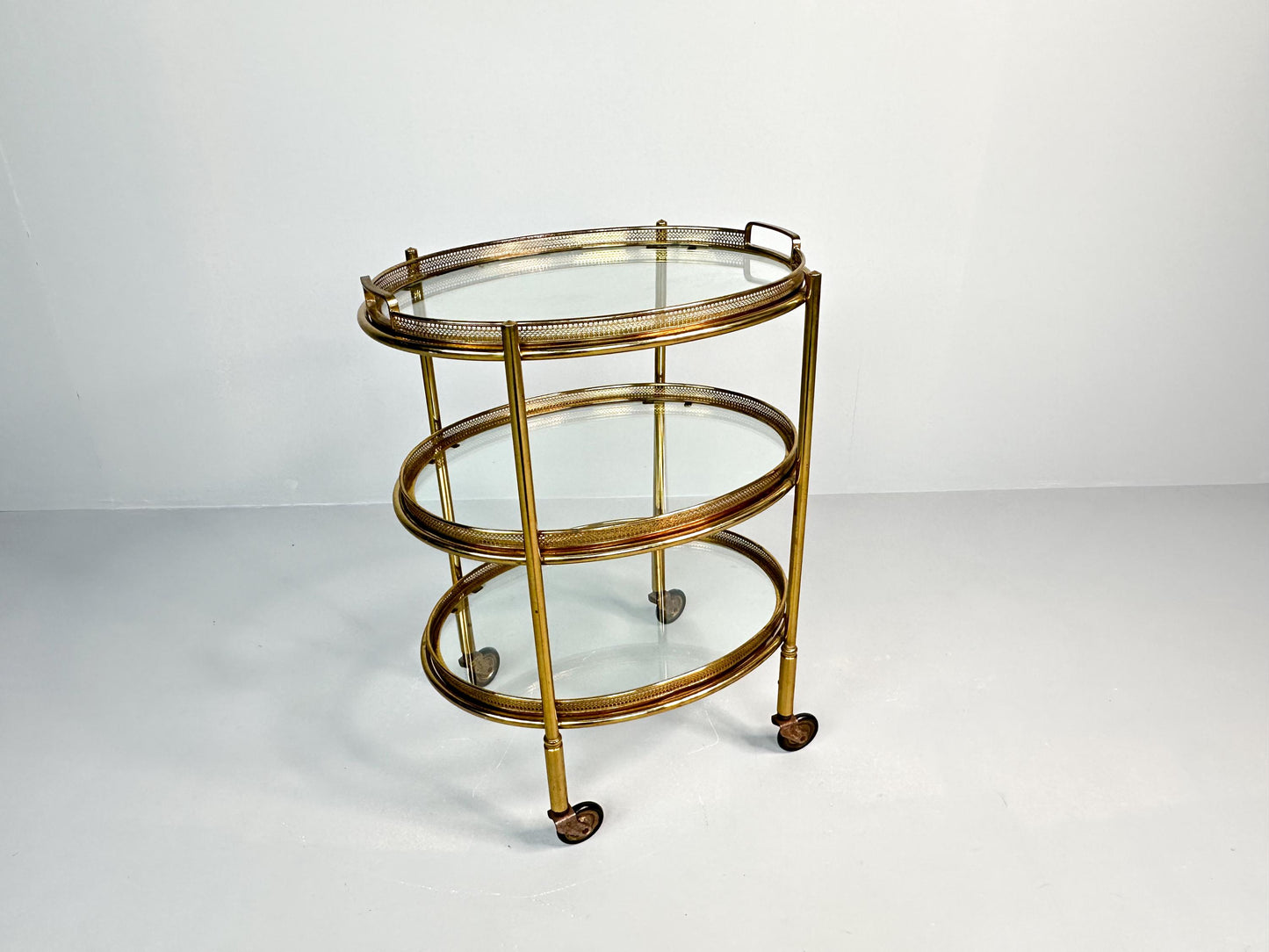 Vintage Italian Three Tier EtagEre In Brass And Glass | Hollywood Regency Serving Cart