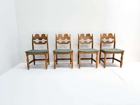 Vintage oak Razorblade dining chairs Henning Kjærnulf Denmark