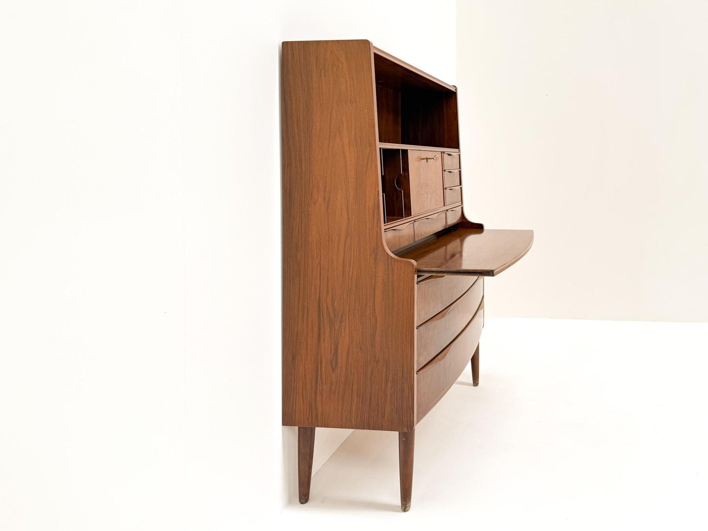 Erling Torvits Walnut Secretary Desk with Wave Front, Denmark, 1960s