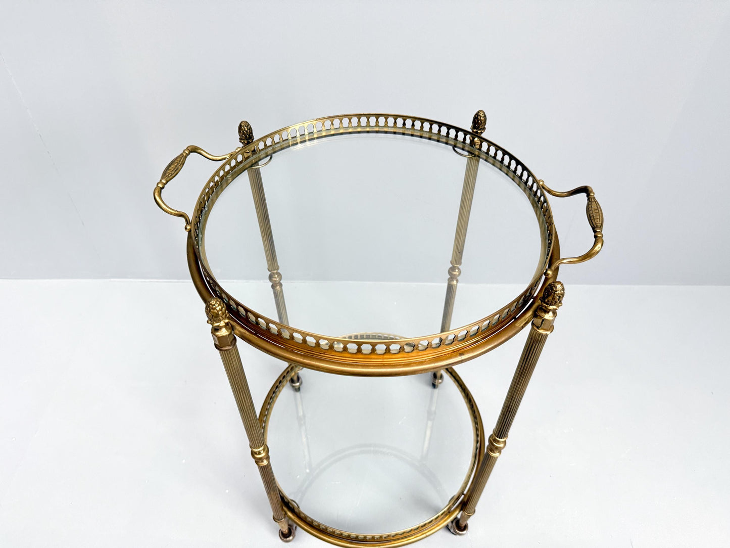 Vintage Mid-Century Brass & Glass Bar Cart, Hollywood Regency Serving Cart