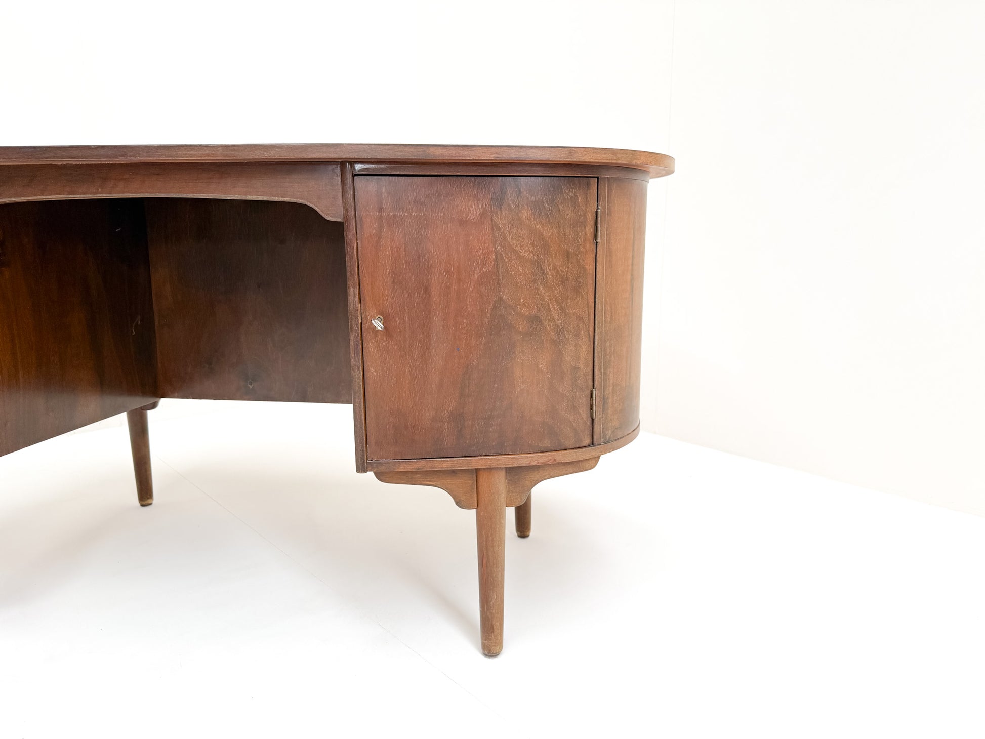 Walnut desk with drawers and bookshelf back 1960s mid-century modern