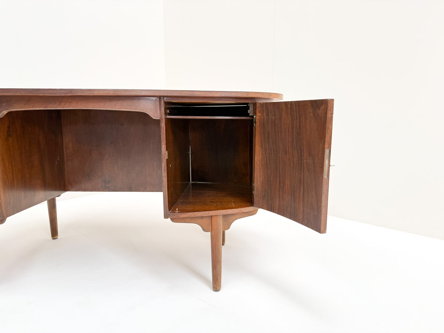 Mid-Century Modern Walnut Desk with Bookshelf Back
