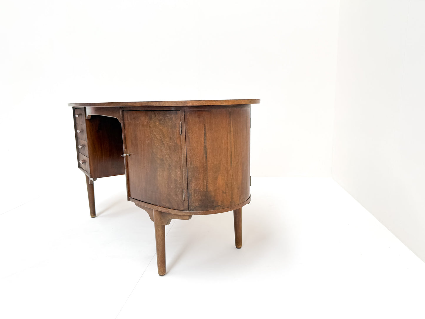 Mid-Century Modern Walnut Desk with Bookshelf Back