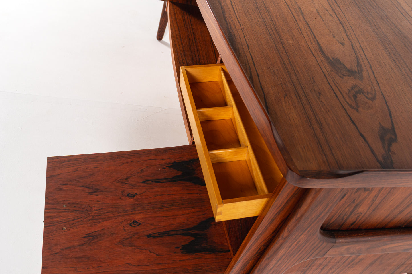 Back view of Danish desk with drop down cabinets