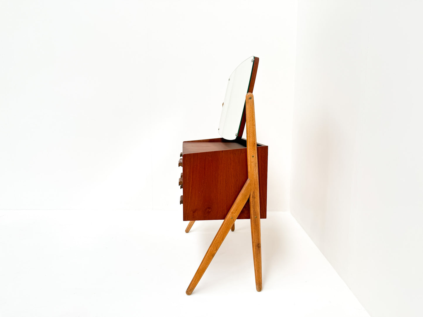 1950s Scandinavian modern teak vanity table with drawers