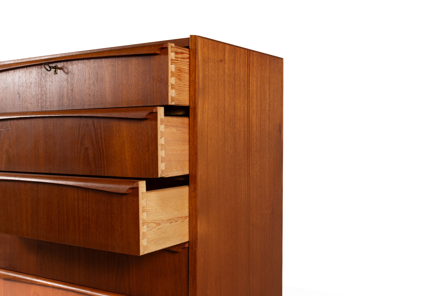 Vintage Danish teak chest with six dovetail drawers