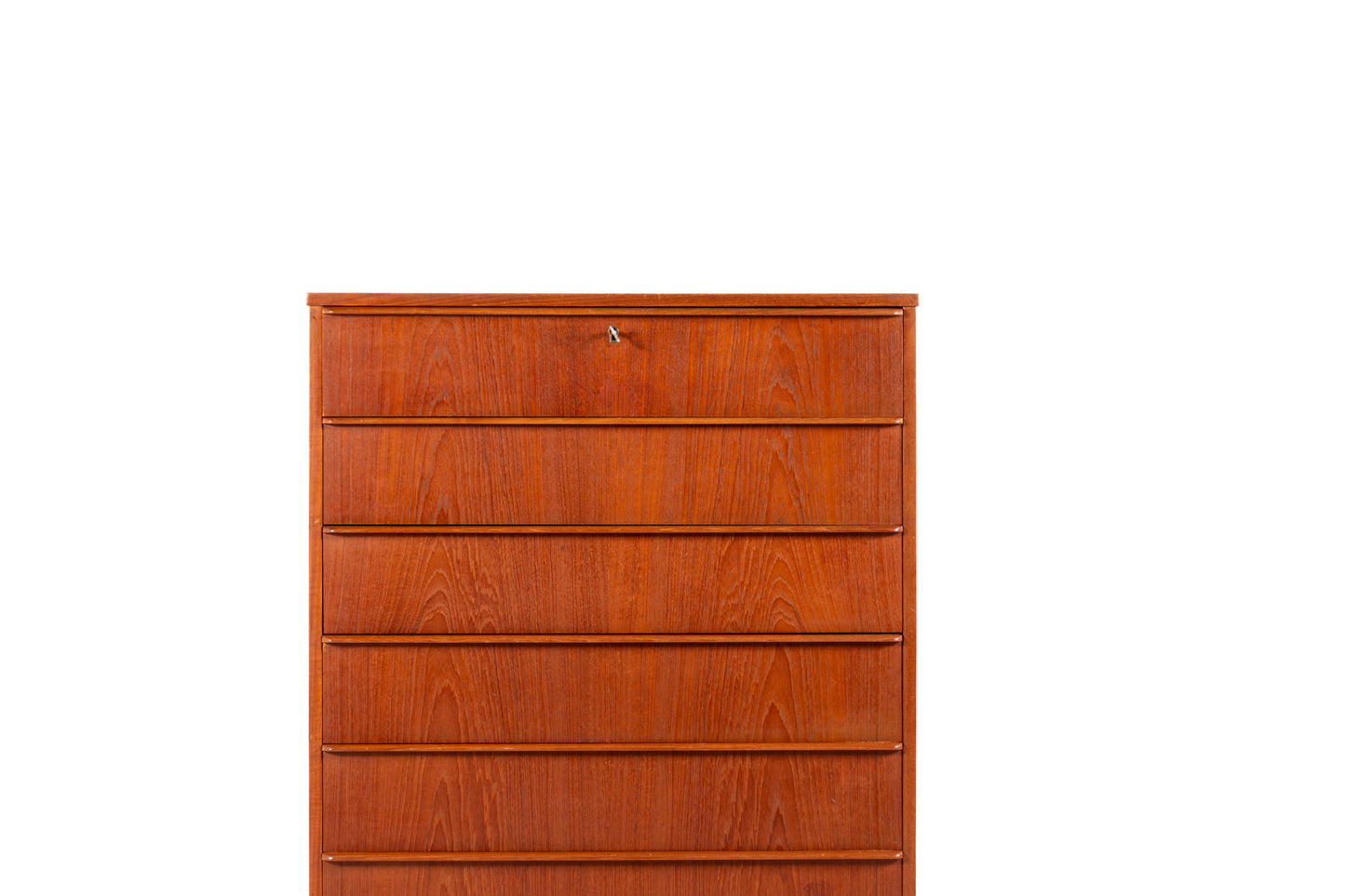 Vintage Danish Mid-Century teak chest with six drawers.