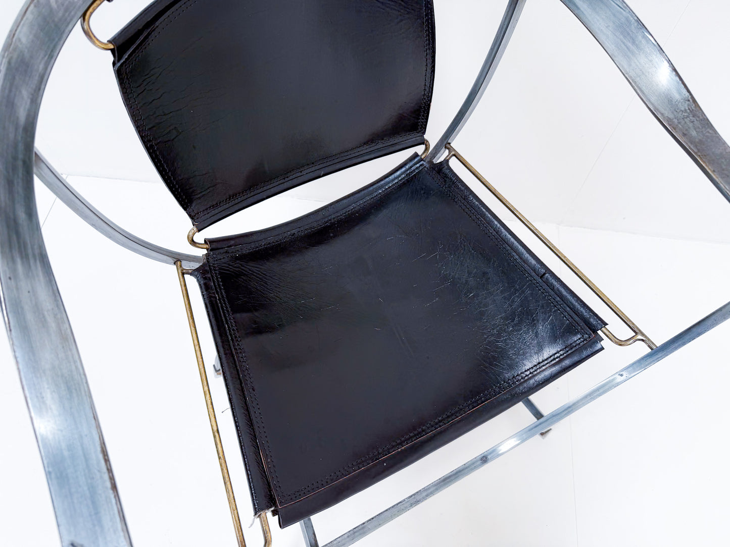 Alberto Orlandi Pompei Armchair in Steel, Bronze and Black Leather