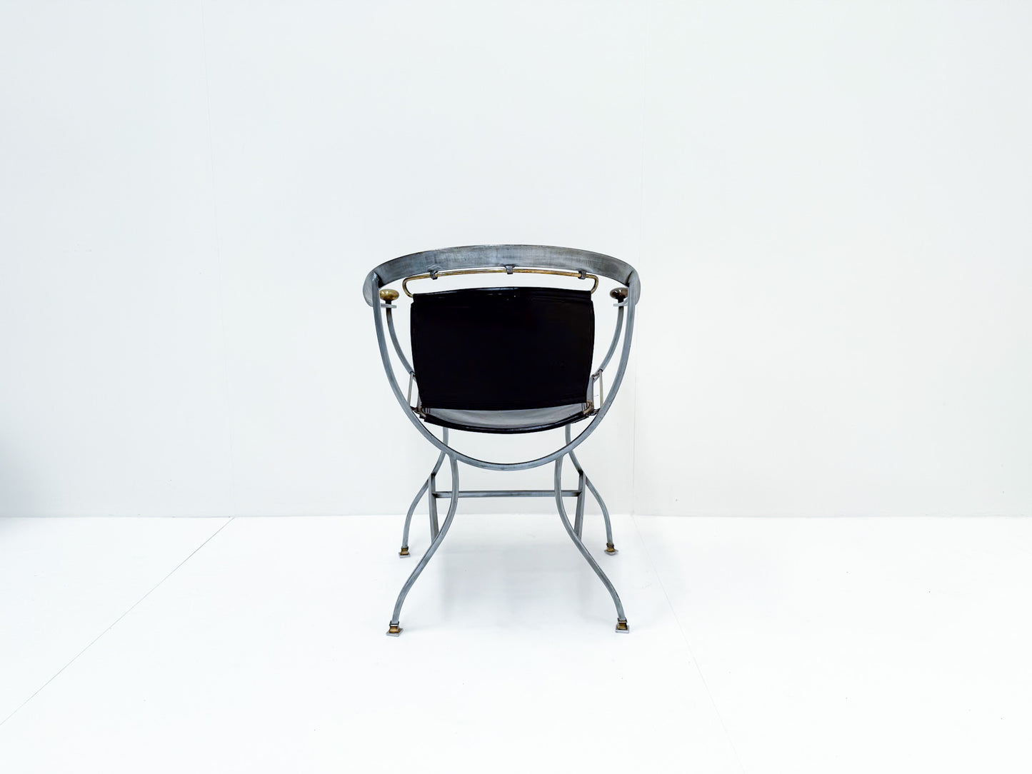 Alberto Orlandi Pompei Armchair in Steel, Bronze and Black Leather