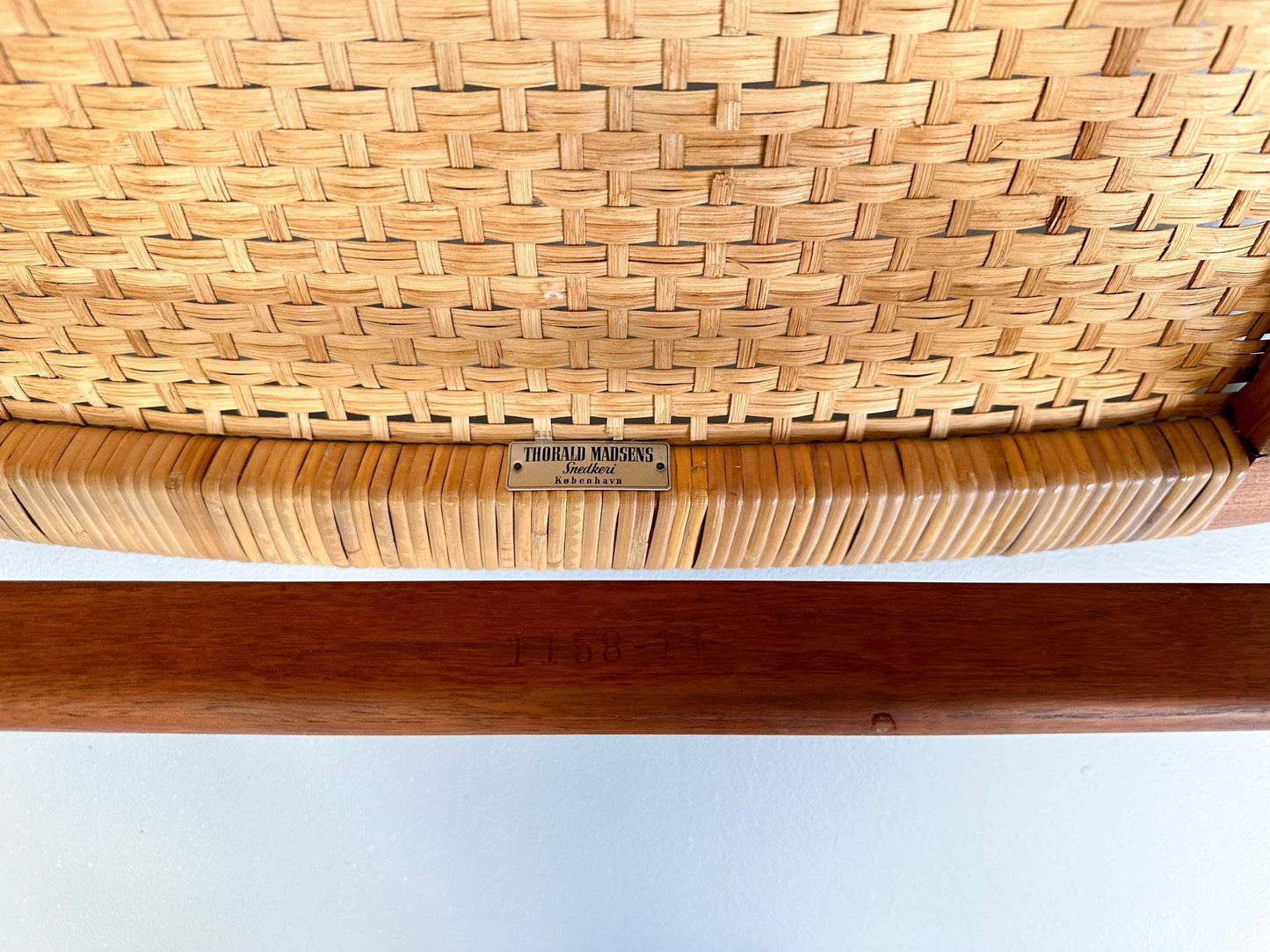Jørgen Høj teak rattan chair maker's mark