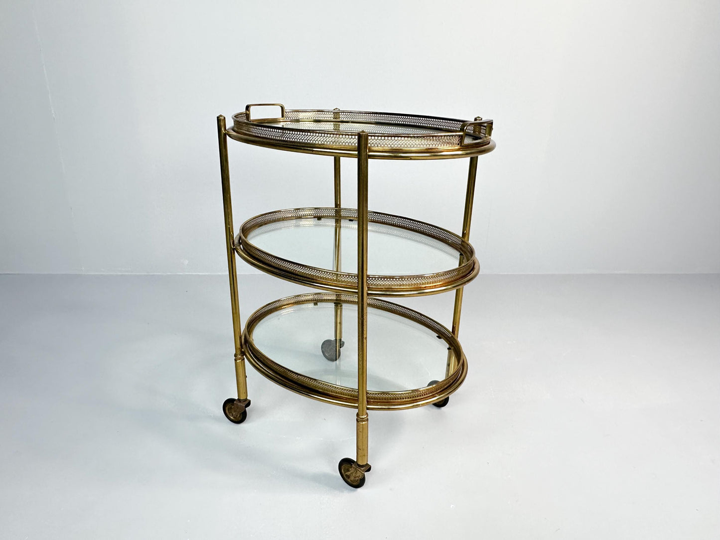 Vintage Italian Three Tier EtagEre In Brass And Glass | Hollywood Regency Serving Cart