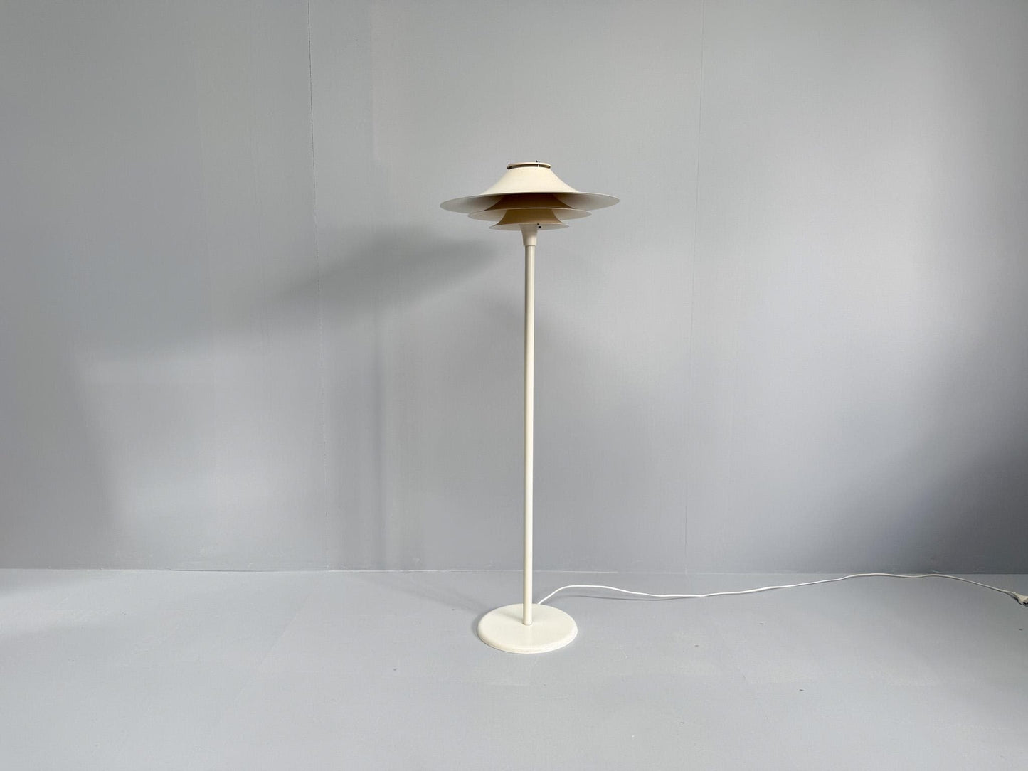 Vintage Lyfa Adina floor lamp Denmark 1970s white metal shade