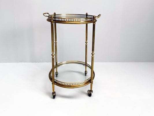 Vintage Mid-Century Brass & Glass Bar Cart, Hollywood Regency Serving Cart
