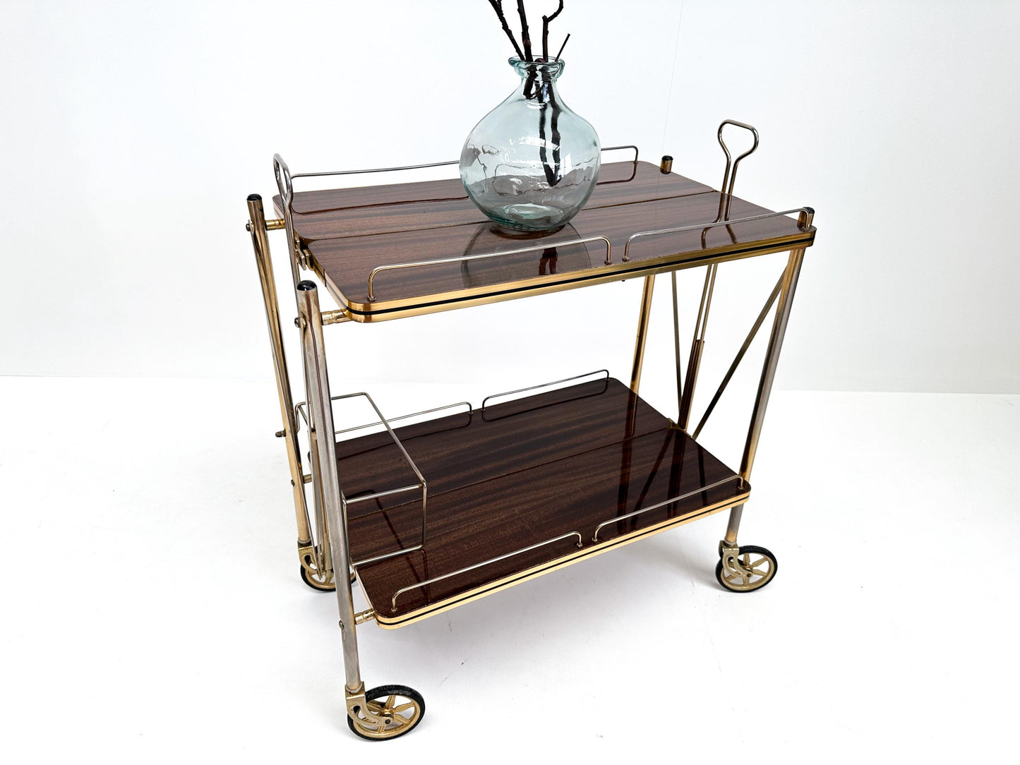 Vintage Mid-Century Folding Bar Cart Trolley: Drinks & Dessert Serving Cart