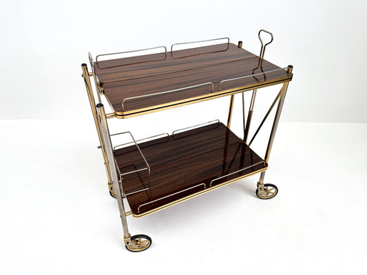 Vintage Mid-Century Folding Bar Cart Trolley: Drinks & Dessert Serving Cart