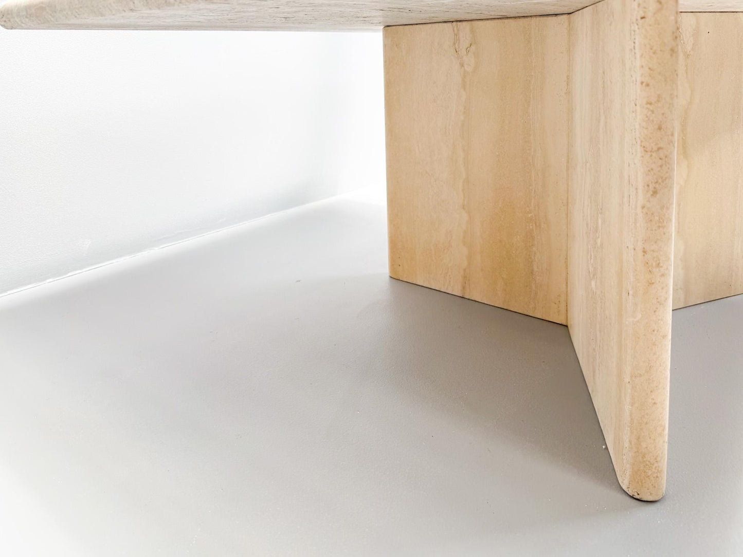 Vintage Travertine Coffee Table – Solid Square Stone Table with Cross Base – Postmodern 1970s Design