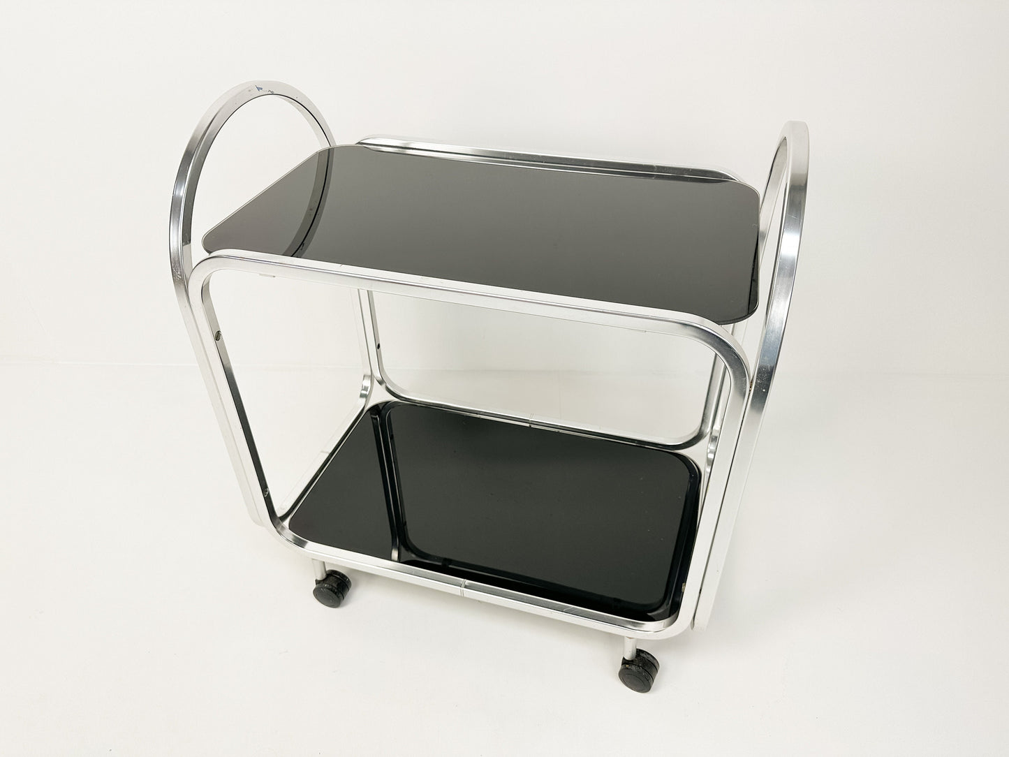 Vintage Mid-Century Bar Cart with Black Glass, 1970s