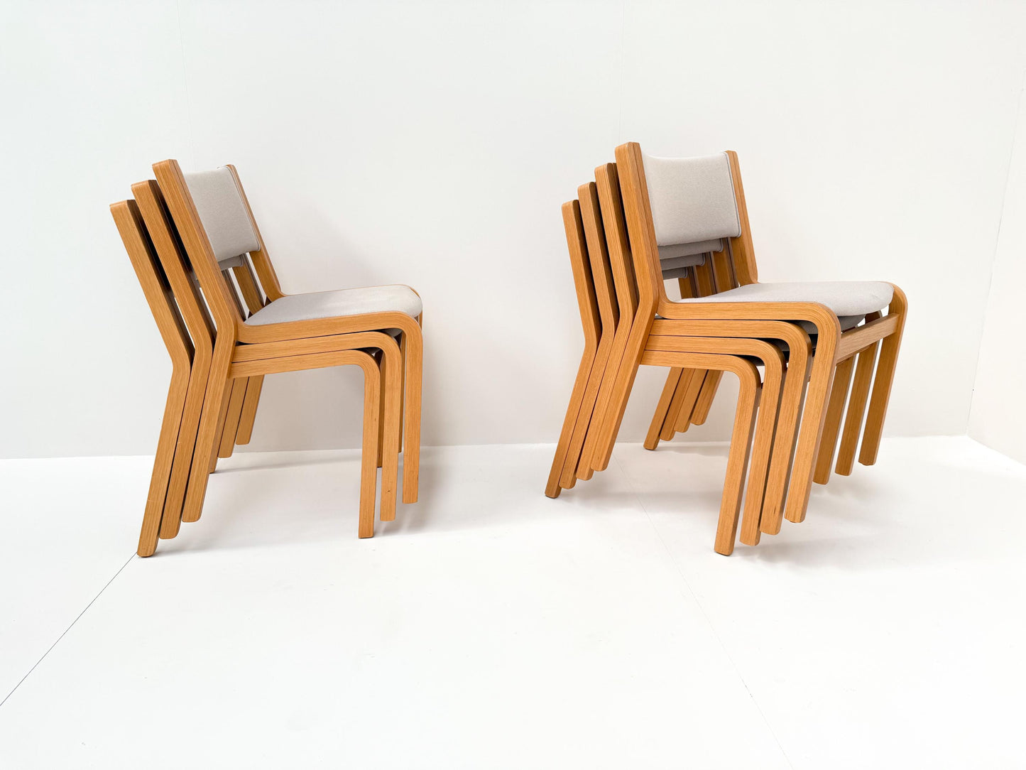 Set of 8 Danish Modern Bentwood Beech Stacking Chairs, 1970s