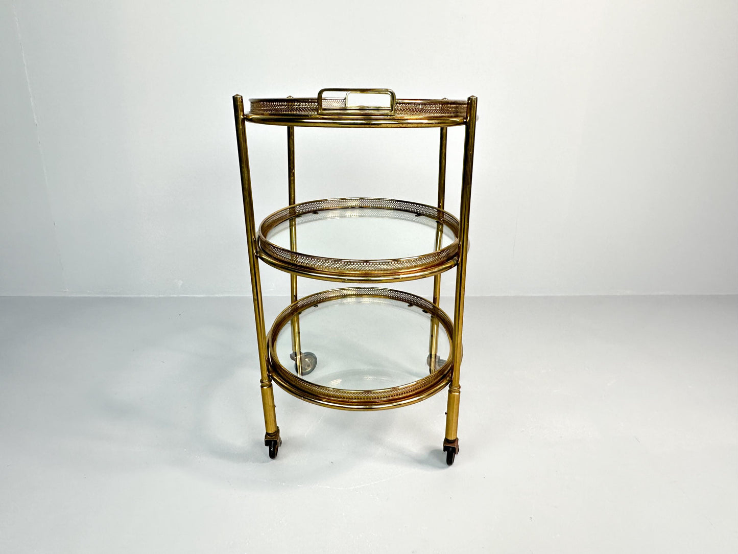 Vintage Italian Three Tier EtagEre In Brass And Glass | Hollywood Regency Serving Cart