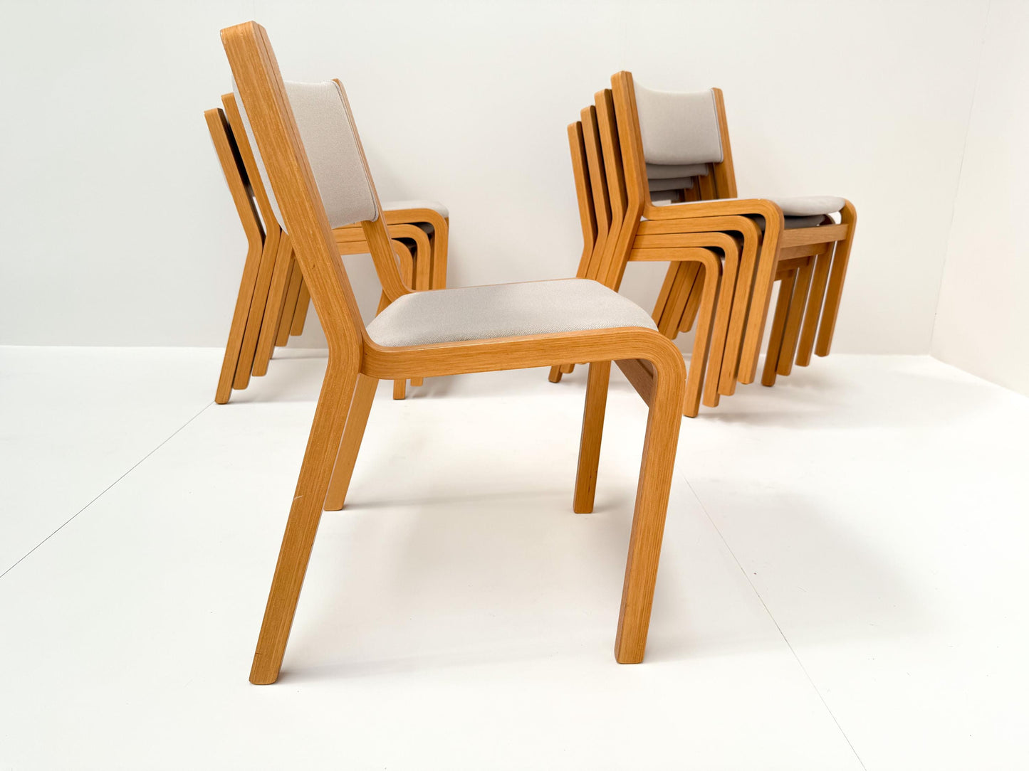Set of 8 Danish Modern Bentwood Beech Stacking Chairs, 1970s