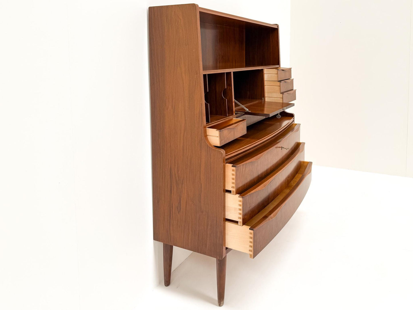Erling Torvits Walnut Secretary Desk with Wave Front, Denmark, 1960s