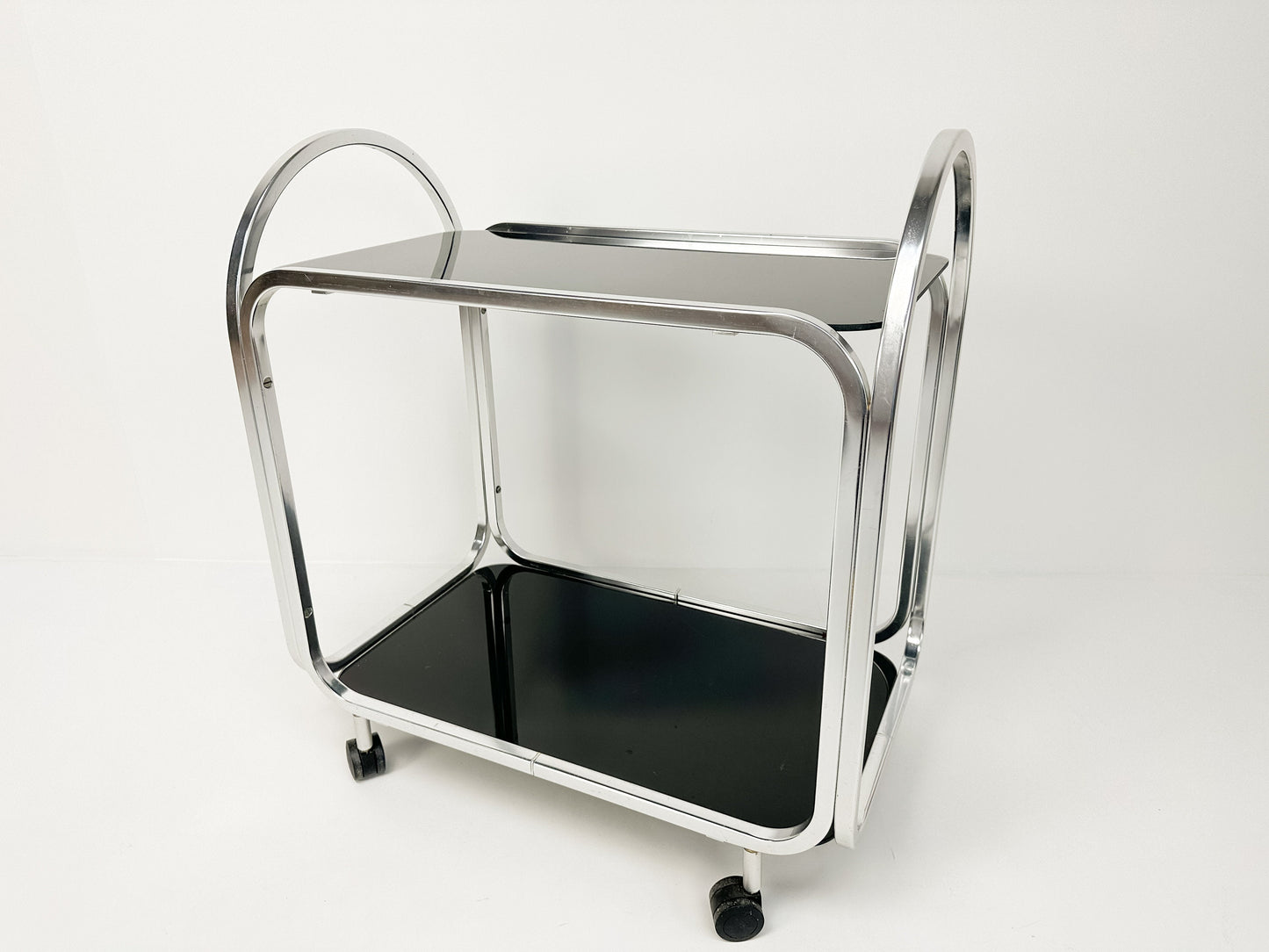 Vintage Mid-Century Bar Cart with Black Glass, 1970s