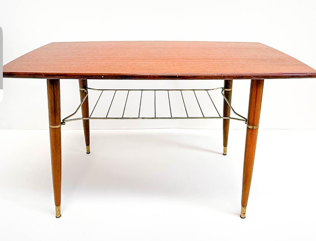 Mid-Century Modern Coffee Table with Brass Details