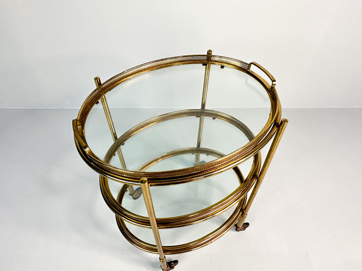 Vintage Italian Three Tier EtagEre In Brass And Glass | Hollywood Regency Serving Cart