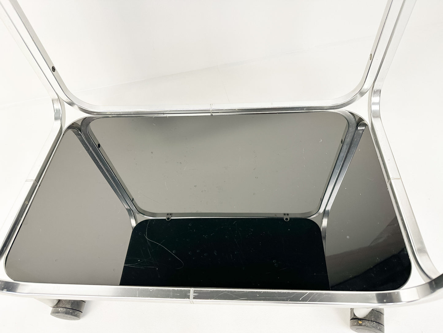 Vintage Mid-Century Bar Cart with Black Glass, 1970s