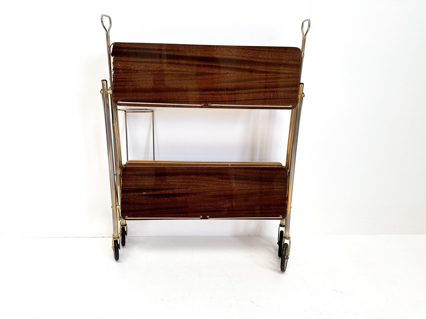 Vintage Mid-Century Folding Bar Cart Trolley: Drinks & Dessert Serving Cart
