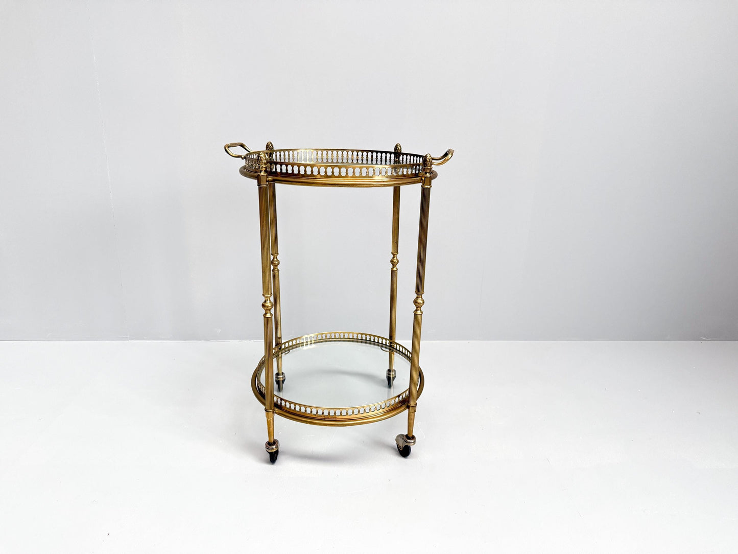 Vintage Mid-Century Brass & Glass Bar Cart, Hollywood Regency Serving Cart