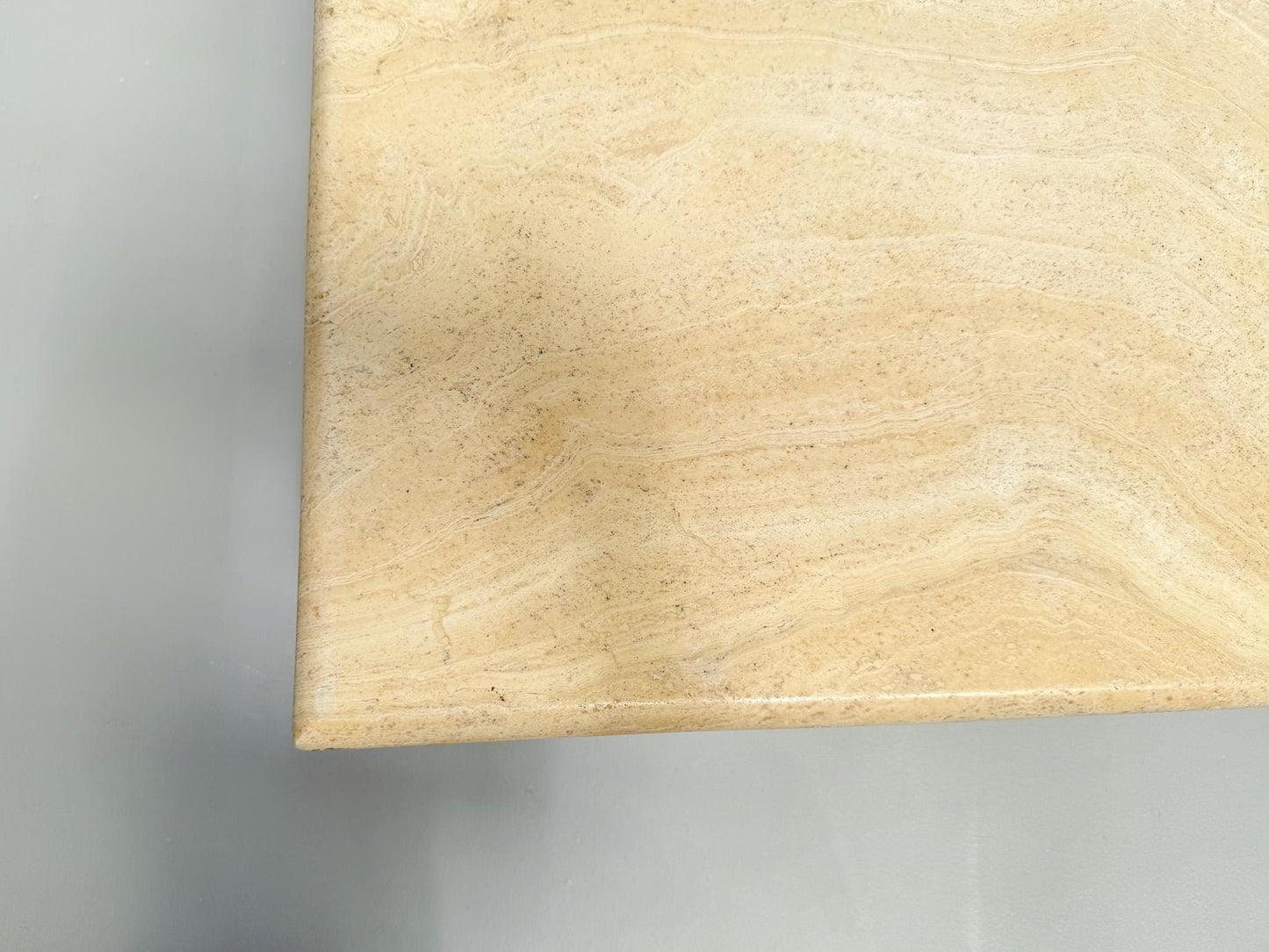 Vintage Travertine Coffee Table – Solid Square Stone Table with Cross Base – Postmodern 1970s Design