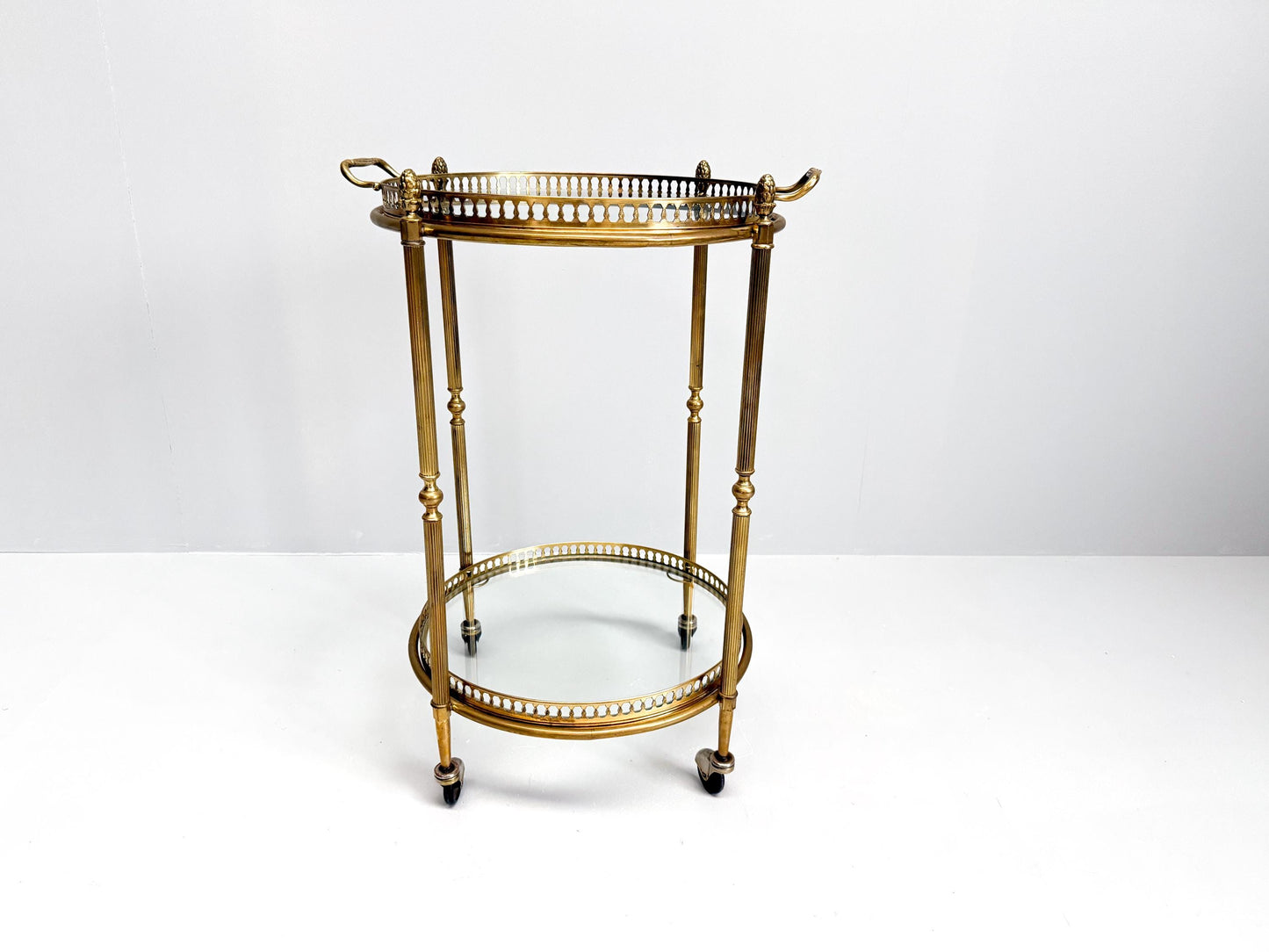 Vintage Mid-Century Brass & Glass Bar Cart, Hollywood Regency Serving Cart
