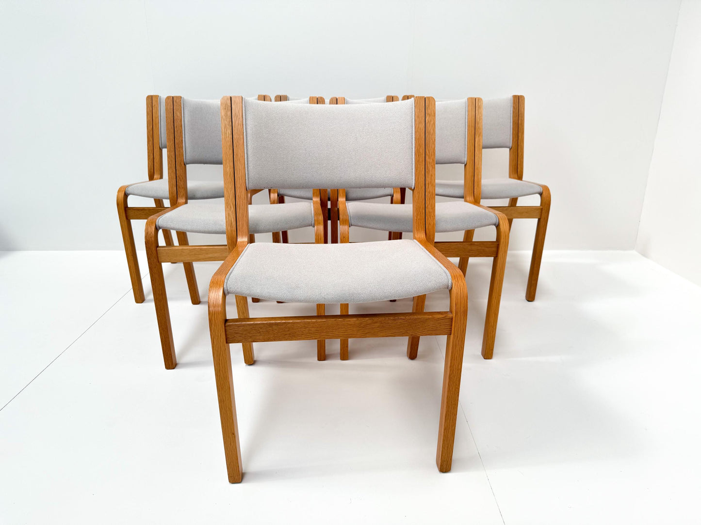 Set of 8 Danish Modern Bentwood Beech Stacking Chairs, 1970s