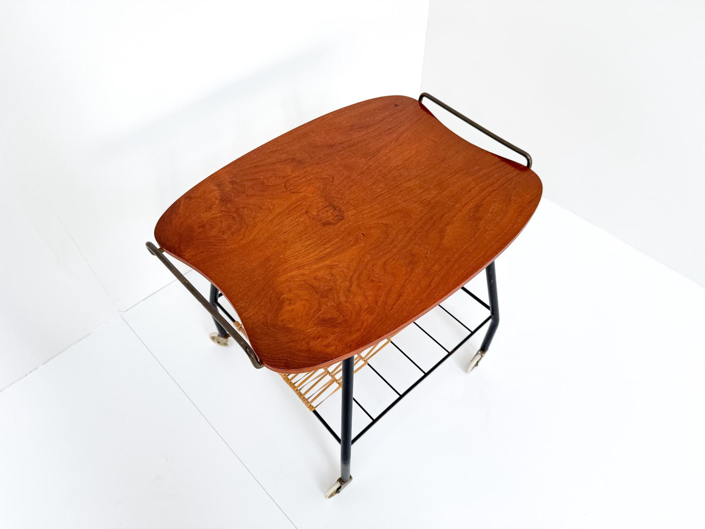 Danish Vintage Serving Cart / Tea Trolley from the 1950s – Teak, Brass & Rattan