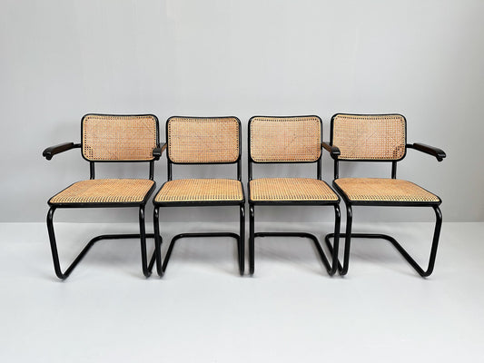 Set of 4 Vintage Cesca Chairs by Marcel Breuer for Thonet, 1980s (2x B64 Armchairs, 2x B32 Side Chairs)