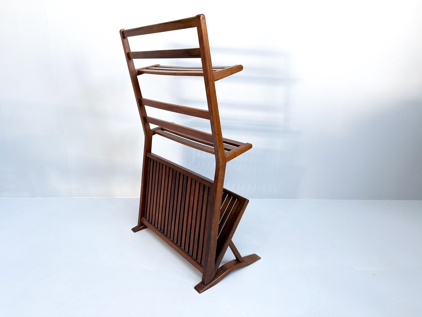Vintage Mid-Century Walnut Bookshelf and Magazine Rack (1960s)
