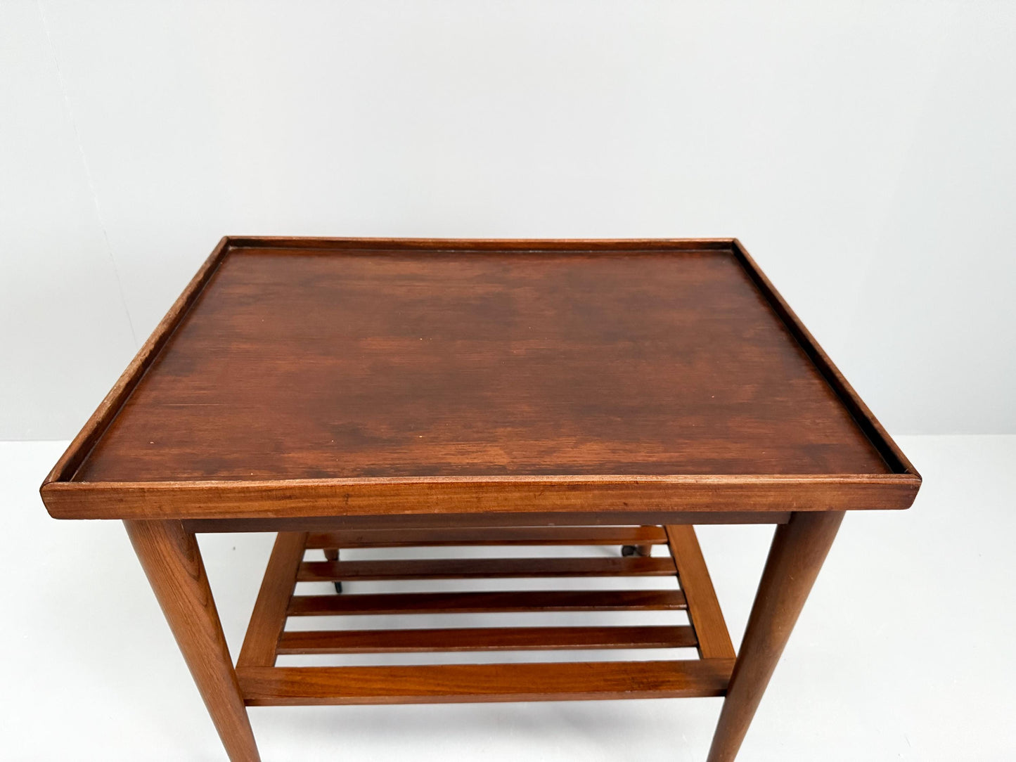 Vintage Mid-Century Modern Wooden Bar Cart Slatted Shelf