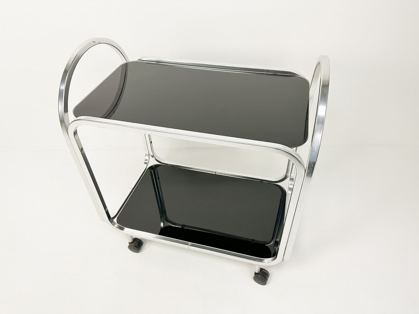 Vintage Mid-Century Bar Cart with Black Glass, 1970s