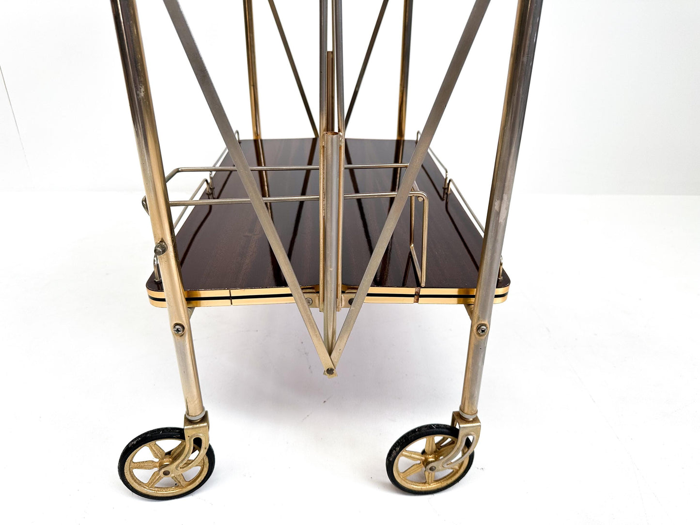 Vintage Mid-Century Folding Bar Cart Trolley: Drinks & Dessert Serving Cart